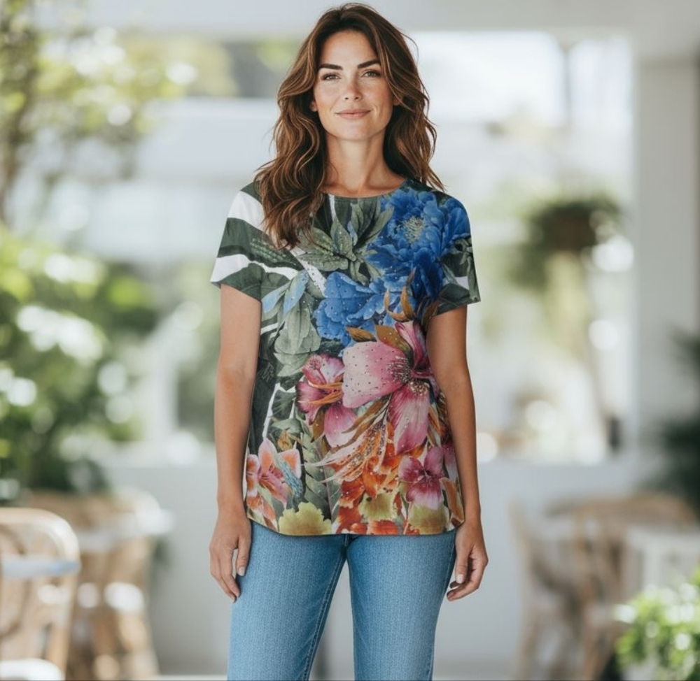 Chicos Sz 3 Floral Print Dolman Sleeve Women's Top Sz XL WT129